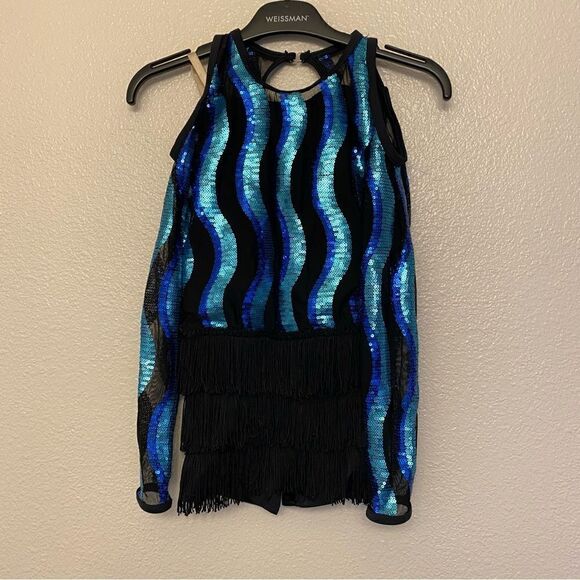 Weissman Dance costume fringe sequin blue Move Your Feet 10368 -child IC 7/8 - Picture 4 of 8